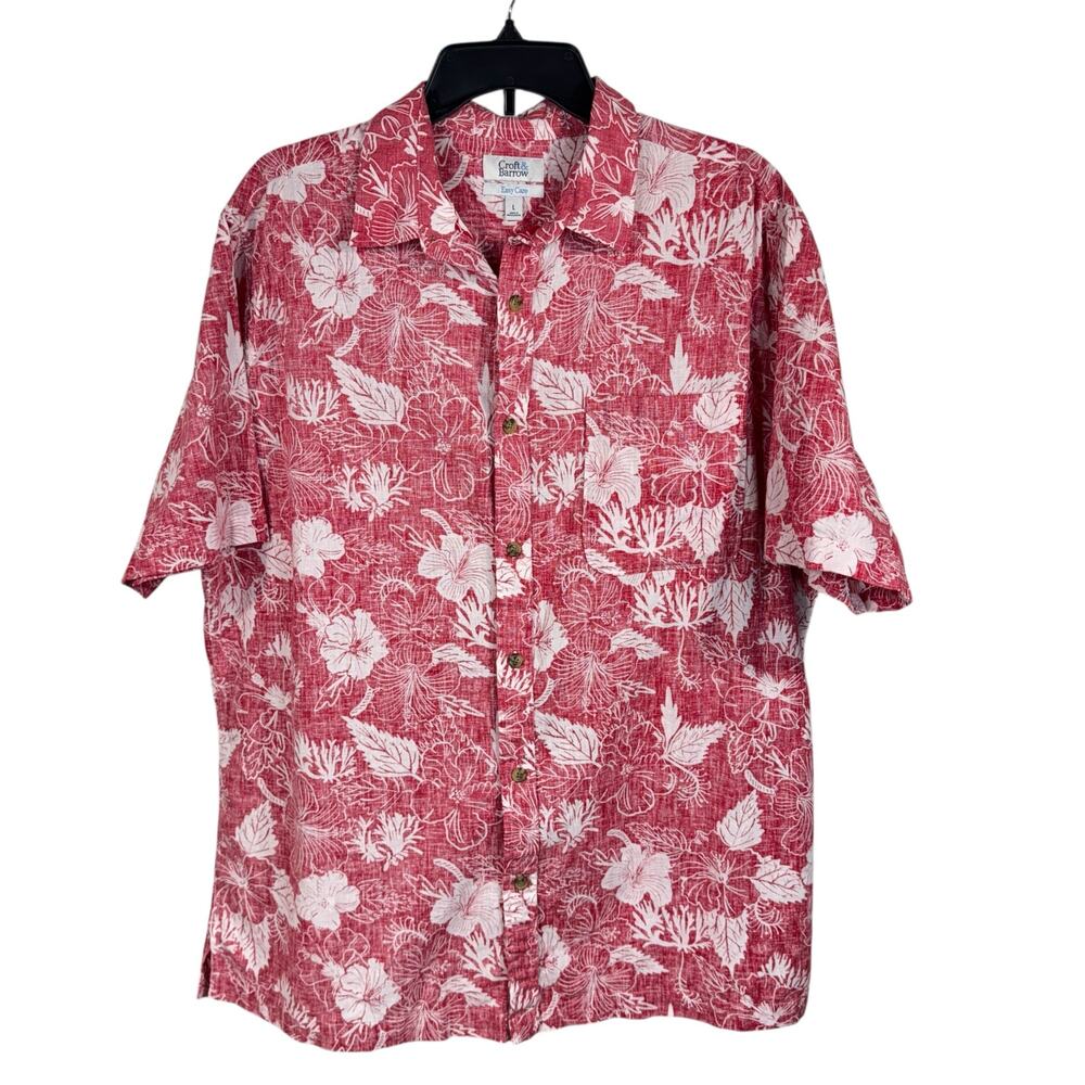 Croft & Barrow Mens Large Easy Care Button-Up Shirt Hawaiian Floral Linen Blend